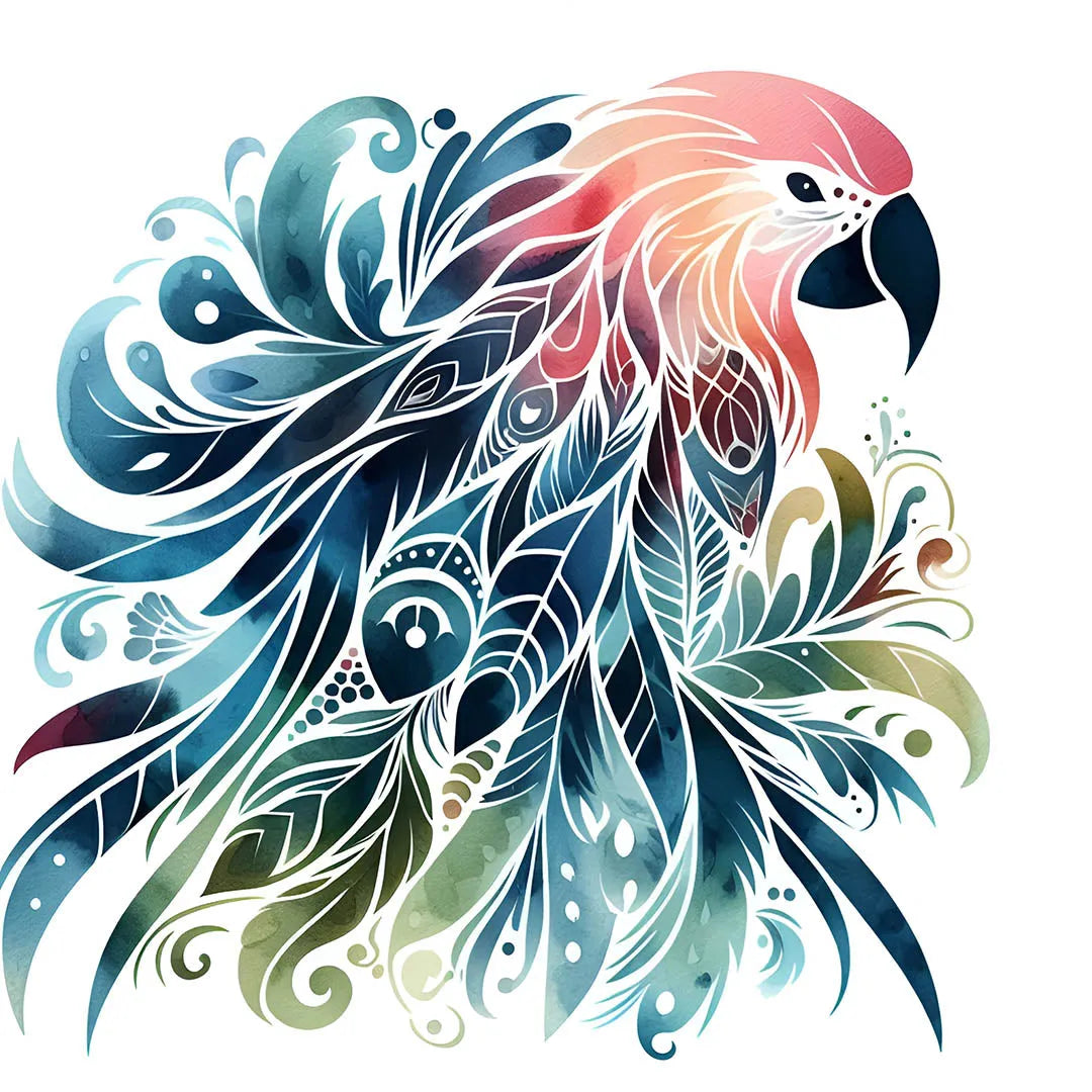 Fast DTF Transfer | A colorful parrot perched on a branch, surrounded by tropical flowers.