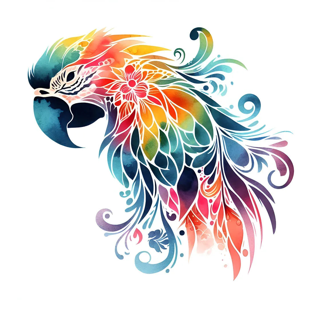 Fast DTF Transfer | A vibrant parrot with intricate feather patterns.