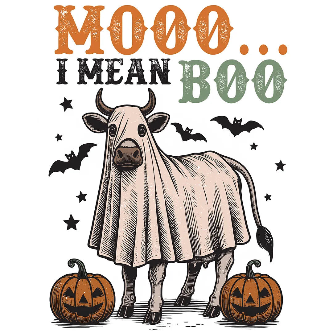 Mooo... I mean Boo DTF Transfer | Funny Halloween Transfer | Fast DTF Transfer