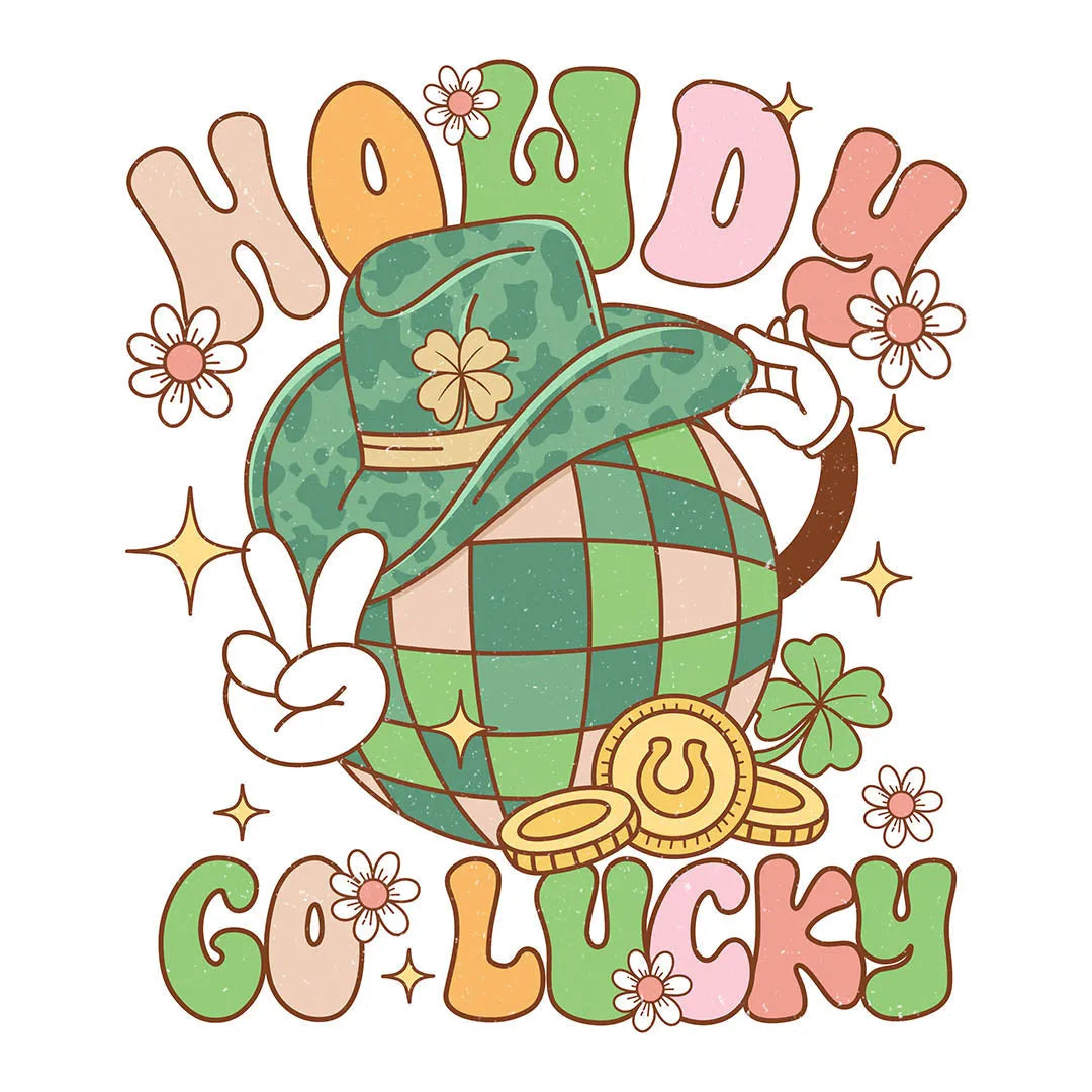 Fast DTF Transfer | Howdy Go Lucky Transfer - A fun and festive western-themed transfer for St. Patrick's Day.