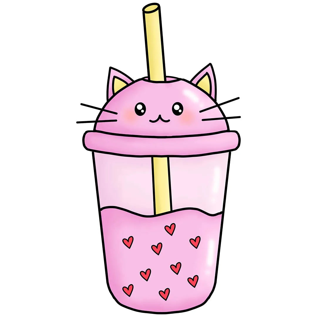 Kawaii Cat Boba Tea Pastel Valentine Transfer