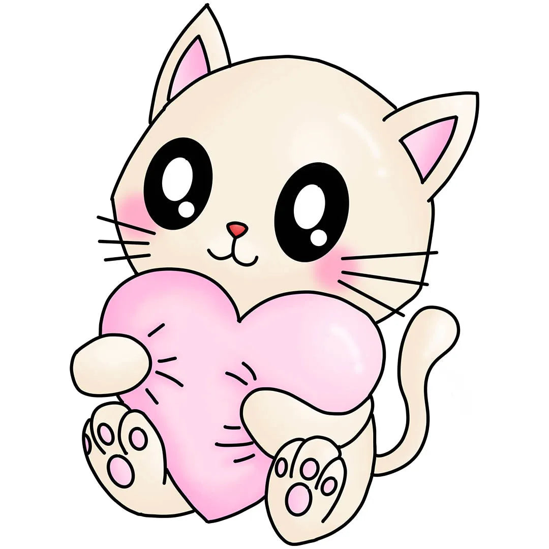 Cute Cat Kawaii Chibi Pastel Valentine Transfer