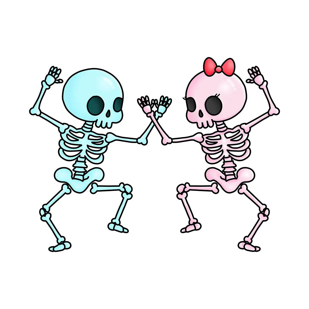 Dancing Skeleton Couple Kawaii Valentine Transfer