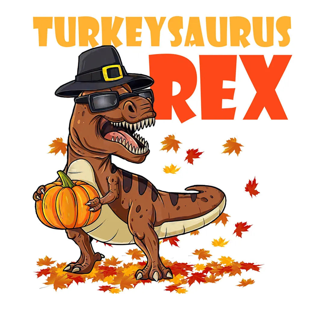 Fast DTF Transfer | Dinosaur riding a turkey, a humorous and festive Thanksgiving design